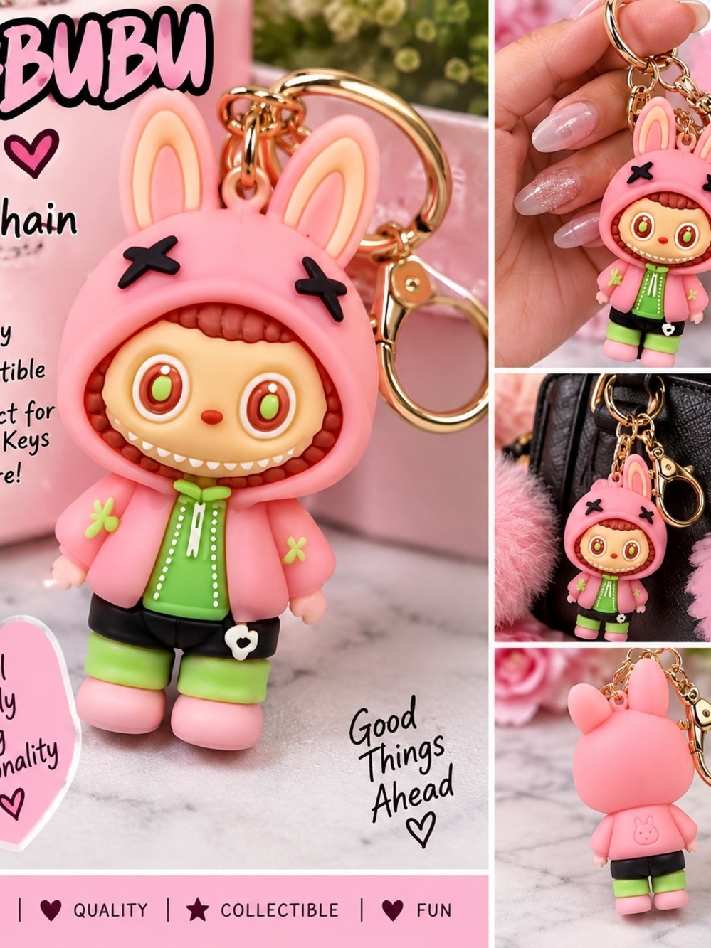 Cute Pink Bunny Hoodie Keychain for Small Pets Accessories